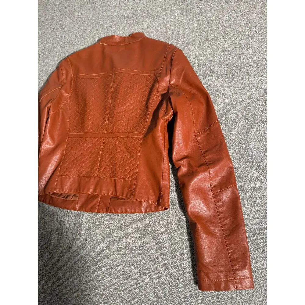 Coalition LA‎ Quilted Faux Leather Moto Jacket Women Small Brown